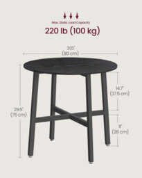 Songmics Round Dining Table, Circular Kitchen Table, Industrial Style Furniture, Living Room Desk, Ebony Black And Ink Black - thumbnail 2