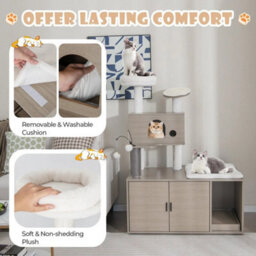 2-In-1 Modern Cat Tree Tower  Cat Condo Cat Litter Box Enclosure - thumbnail 4