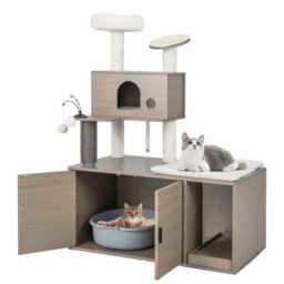 2-In-1 Modern Cat Tree Tower  Cat Condo Cat Litter Box Enclosure - thumbnail 1