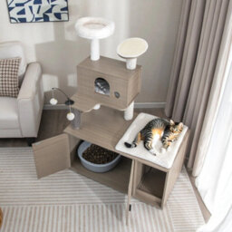 2-In-1 Modern Cat Tree Tower  Cat Condo Cat Litter Box Enclosure - thumbnail 3