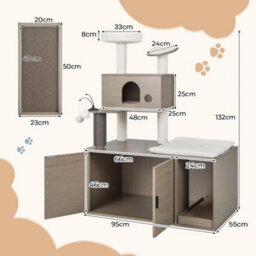 2-In-1 Modern Cat Tree Tower  Cat Condo Cat Litter Box Enclosure - thumbnail 2