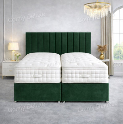Comfy Deluxe 5Ft Kingsize Zip Link 6X3 Length Green Plush Divan Bed Full Set 2 Drawers One Each Side - image 1