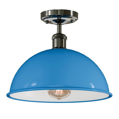 Industrial-Semi Flush Mount Vintage Ceiling Light Metal 30Cm Dome Lampshade Mini Pendant Lighting  For Living Room - image 1