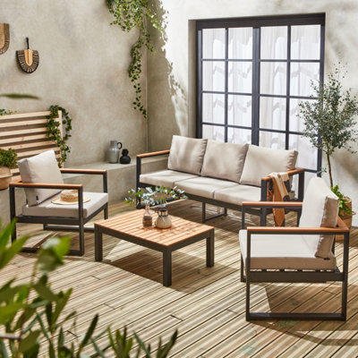 Sweeek - 5-Seater Wooden And Aluminium Garden Sofa Set Nazca Light Grey 192X70X66 Cm - image 1
