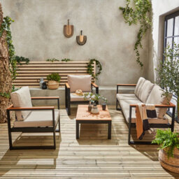 Sweeek - 5-Seater Wooden And Aluminium Garden Sofa Set Nazca Light Grey 192X70X66 Cm - thumbnail 9