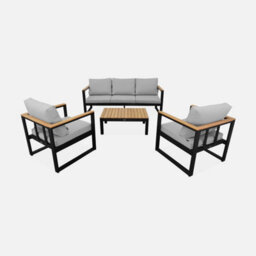 Sweeek - 5-Seater Wooden And Aluminium Garden Sofa Set Nazca Light Grey 192X70X66 Cm - thumbnail 2