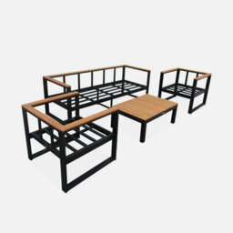 Sweeek - 5-Seater Wooden And Aluminium Garden Sofa Set Nazca Light Grey 192X70X66 Cm - thumbnail 6