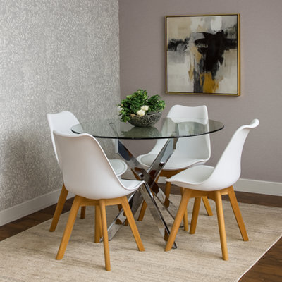 Kosy Koala Round Glass Dining Table Set With 4 White Plastic Chairs Dining Room Furniture - image 1