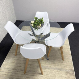 Kosy Koala Round Glass Dining Table Set With 4 White Plastic Chairs Dining Room Furniture - thumbnail 5
