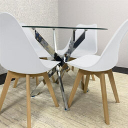 Kosy Koala Round Glass Dining Table Set With 4 White Plastic Chairs Dining Room Furniture - thumbnail 6