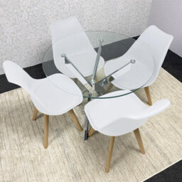 Kosy Koala Round Glass Dining Table Set With 4 White Plastic Chairs Dining Room Furniture - thumbnail 7