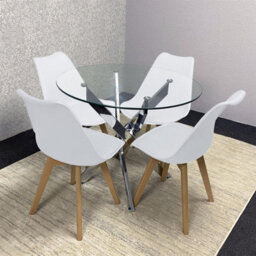Kosy Koala Round Glass Dining Table Set With 4 White Plastic Chairs Dining Room Furniture - thumbnail 2