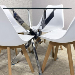 Kosy Koala Round Glass Dining Table Set With 4 White Plastic Chairs Dining Room Furniture - thumbnail 3