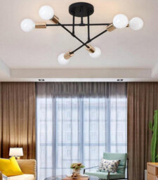 Chandelier 6 Lights Semi Flush Chandelier 6Xe27(Included)Black And Gold - thumbnail 2