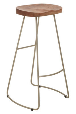 Orsina Luxe Bar Stool With Acacia Wood Seat, Wooden Kitchen Stool, Counter Seat With Iron Footrest, Silver Stool - image 1