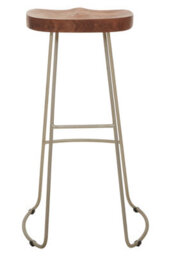 Orsina Luxe Bar Stool With Acacia Wood Seat, Wooden Kitchen Stool, Counter Seat With Iron Footrest, Silver Stool - thumbnail 3