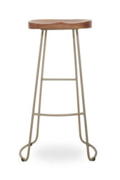 Orsina Luxe Bar Stool With Acacia Wood Seat, Wooden Kitchen Stool, Counter Seat With Iron Footrest, Silver Stool - thumbnail 4