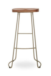 Orsina Luxe Bar Stool With Acacia Wood Seat, Wooden Kitchen Stool, Counter Seat With Iron Footrest, Silver Stool - thumbnail 6