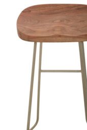 Orsina Luxe Bar Stool With Acacia Wood Seat, Wooden Kitchen Stool, Counter Seat With Iron Footrest, Silver Stool - thumbnail 5