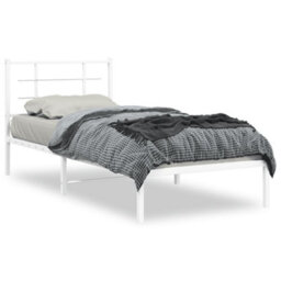 Berkfield Metal Bed Frame Without Mattress With Headboard White 90X190Cm - thumbnail 2