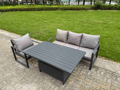 Fimous Aluminium Garden Furniture Set 3 Piece Aluminium Lounge Seating Set With Cushions Dark Grey - image 1