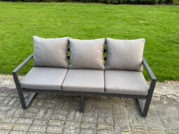 Fimous Aluminium Garden Furniture Set 3 Piece Aluminium Lounge Seating Set With Cushions Dark Grey - thumbnail 3