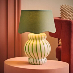 Valuelights Taffy Green Stripe Glass Table Lamp With Sage Scallop Shade And Bulb