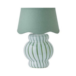 Valuelights Taffy Green Stripe Glass Table Lamp With Sage Scallop Shade And Bulb - thumbnail 2