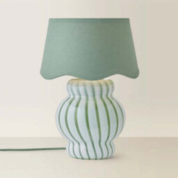 Valuelights Taffy Green Stripe Glass Table Lamp With Sage Scallop Shade And Bulb - thumbnail 6