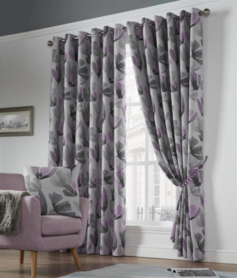 Luxury Living Amsterdam Printed Eyelet Ring Top Curtains Purple