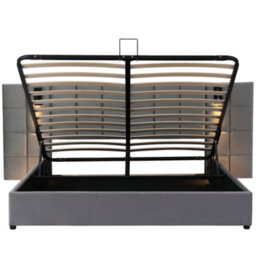 Abrihome 5Ft Grey Velvet Hydraulic Storage Bed - King Size Upholstered Bed With Directional Lamp, Usb Charging & Wide Headboard (150X200Cm) - thumbnail 7