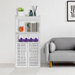 Bathroom Floor Storage Cabinet Cupboard Free Standing Unit W/ 2 Doors 4 Tier - thumbnail 4