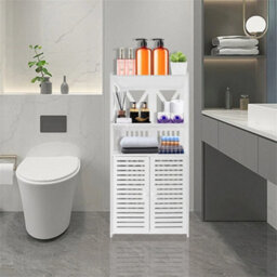 Bathroom Floor Storage Cabinet Cupboard Free Standing Unit W/ 2 Doors 4 Tier - thumbnail 5