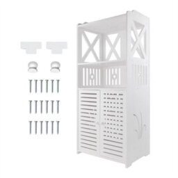 Bathroom Floor Storage Cabinet Cupboard Free Standing Unit W/ 2 Doors 4 Tier - thumbnail 3