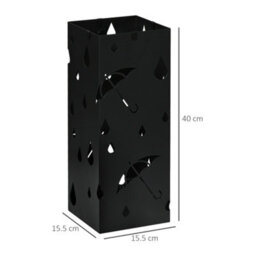 Homcom Metal Umbrella Stand, Square Umbrella Basket With 4 Hooks Drip Tray Black - thumbnail 3
