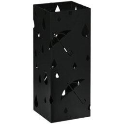 Homcom Metal Umbrella Stand, Square Umbrella Basket With 4 Hooks Drip Tray Black - thumbnail 2
