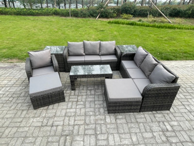 Fimous Outdoor Lounge Sofa Set 9 Seater Rattan Garden Furniture Set With Rectangular Coffee Table 3 Seater Sofa 2 Side Tables - image 1