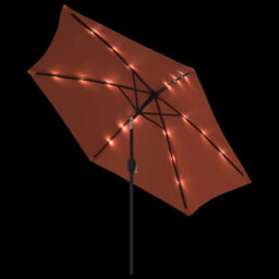 Berkfield Outdoor Parasol With Led Lights And Steel Pole 300 Cm Terracotta - thumbnail 4