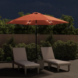 Berkfield Outdoor Parasol With Led Lights And Steel Pole 300 Cm Terracotta - thumbnail 2