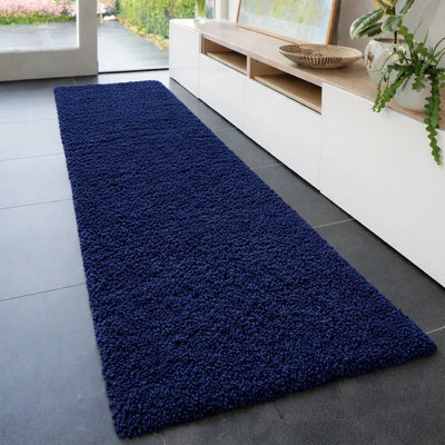 Aspire Homeware Non Slip Navy Shaggy Rug Soft Fluffy Washable, Medium Hallways Runner, (L)150Cm X (W)80Cm - image 1