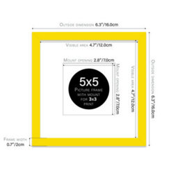 "5X5"" Yellow Picture Frame - 5X5"" Square Frame With 3X3"" Mount For 5X5""/3X3"" Pictures Classic Style Room Decor, 1 Pack" - thumbnail 2