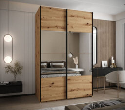 Arte Modern Trosa Iv Oak Artisan Sliding Door Wardrobe H2450mm W1600mm D640mm Mirrored Doors, Ten Shelves, Hanging Rail - thumbnail 2