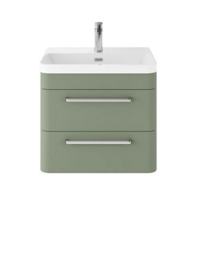 Balterley Croxden 600mm Wall Hung 2 Drawer Vanity Unit With Thin Edge Ceramic Basin - Fern Green - image 1