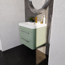 Balterley Croxden 600mm Wall Hung 2 Drawer Vanity Unit With Thin Edge Ceramic Basin - Fern Green - thumbnail 4