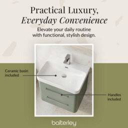 Balterley Croxden 600mm Wall Hung 2 Drawer Vanity Unit With Thin Edge Ceramic Basin - Fern Green - thumbnail 7