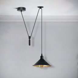 Modern Farmhouse Pendant Light Black Pulley System Lamp With Gold Inner Cone Shade - thumbnail 2