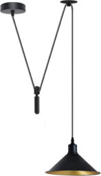 Modern Farmhouse Pendant Light Black Pulley System Lamp With Gold Inner Cone Shade - thumbnail 1