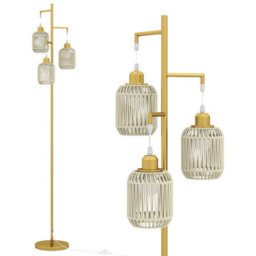 Costway 3-Light Floor Lamp Freestanding Tall Pole Light With Foot Switch-Golden - thumbnail 9