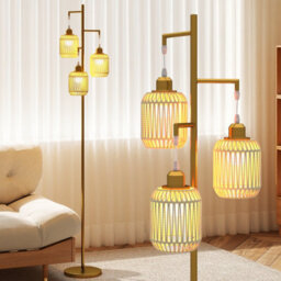 Costway 3-Light Floor Lamp Freestanding Tall Pole Light With Foot Switch-Golden - thumbnail 4