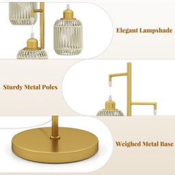 Costway 3-Light Floor Lamp Freestanding Tall Pole Light With Foot Switch-Golden - thumbnail 7
